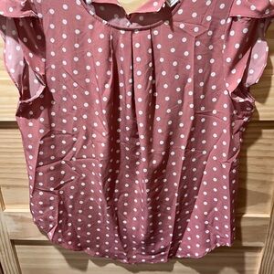 Polka Dot Ruffle Sleeve Top - Pink